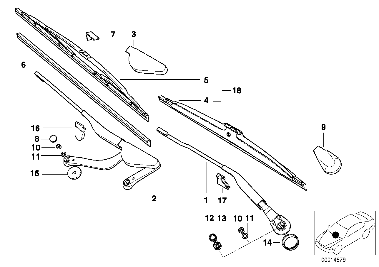 SINGLE COMPONENTS FOR WIPER ARM