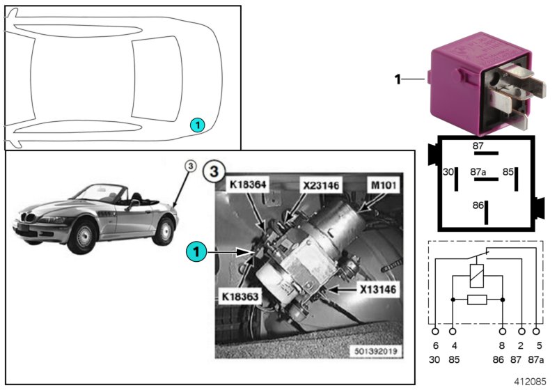 RELAY FOR CONVERTIBLE TOP 1 K18363