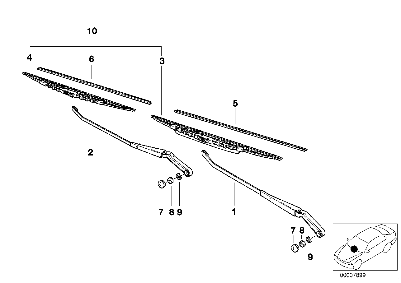 SINGLE COMPONENTS FOR WIPER ARM